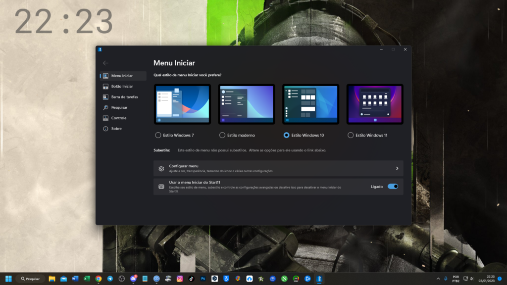 Start11 - Personalize o Menu Iniciar e a Barra de Tarefas no Windows 10/11 1 captura de tela 2023 01 02 222317