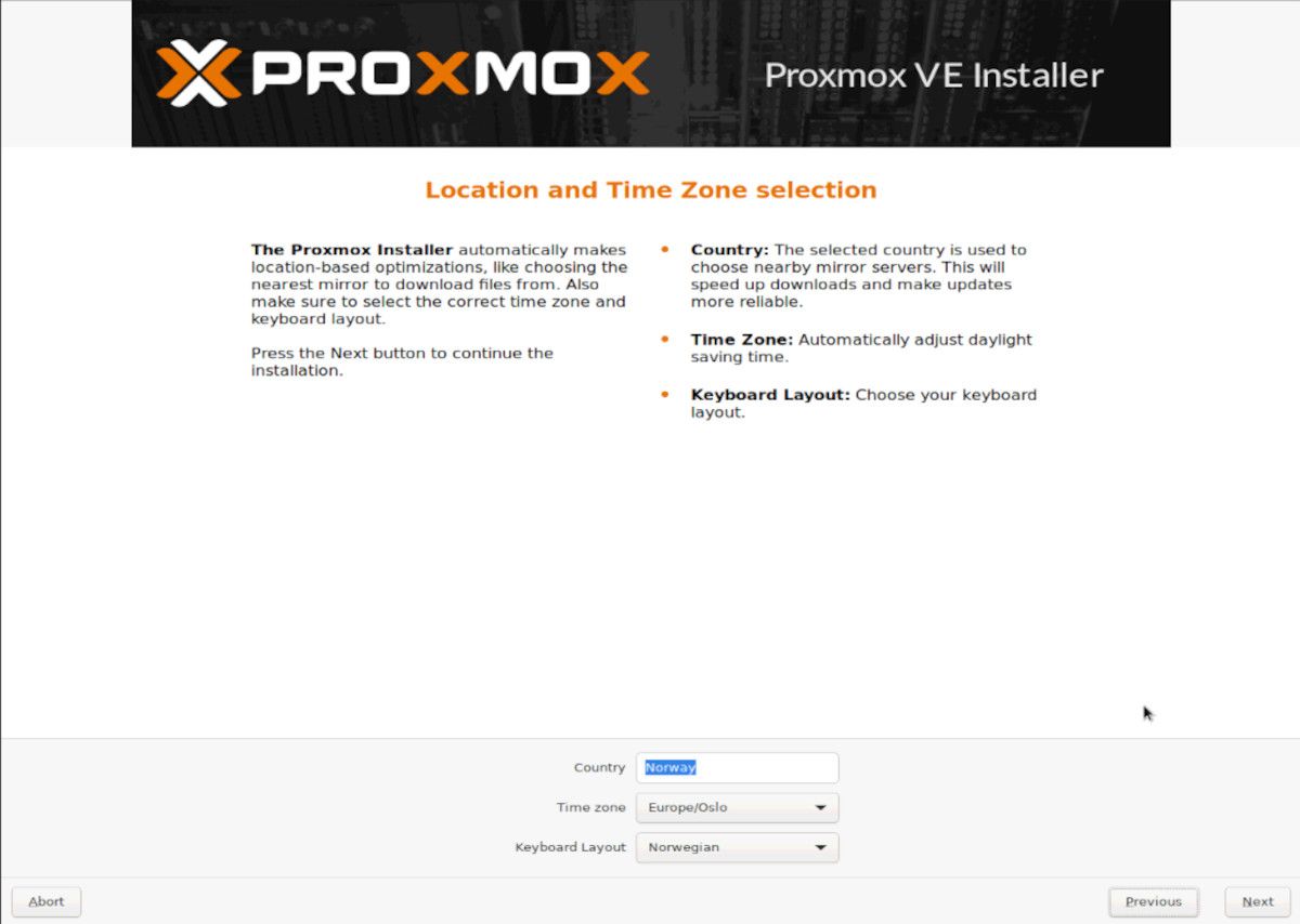 configurações de localização proxmox