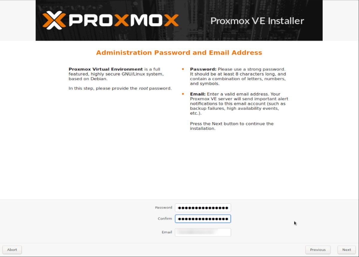 configurando a senha do administrador no proxmox