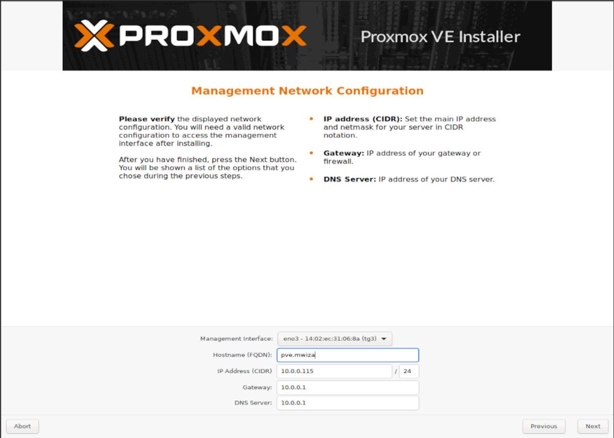 configurações de gui de gerenciamento proxmox