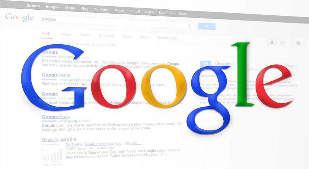 O logotipo e o mecanismo de pesquisa do Google