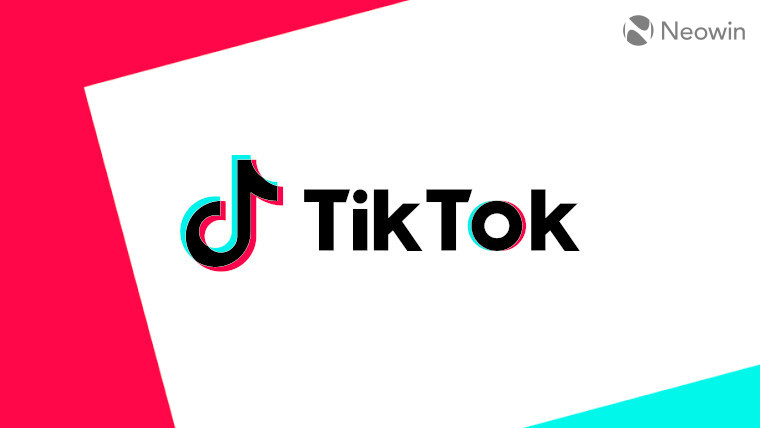O logotipo do TikTok em um fundo branco rosa e azul