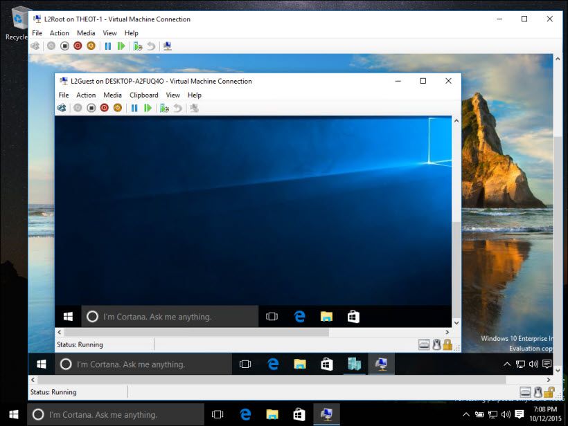 Captura de tela mostrando VMs do Microsoft Hyper-V 