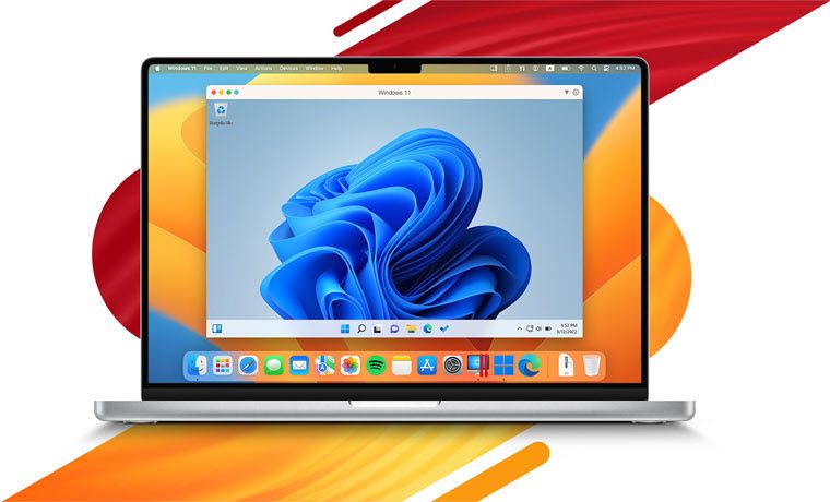 Captura de tela mostrando o Parallels Desktop em execução em um MacBook.