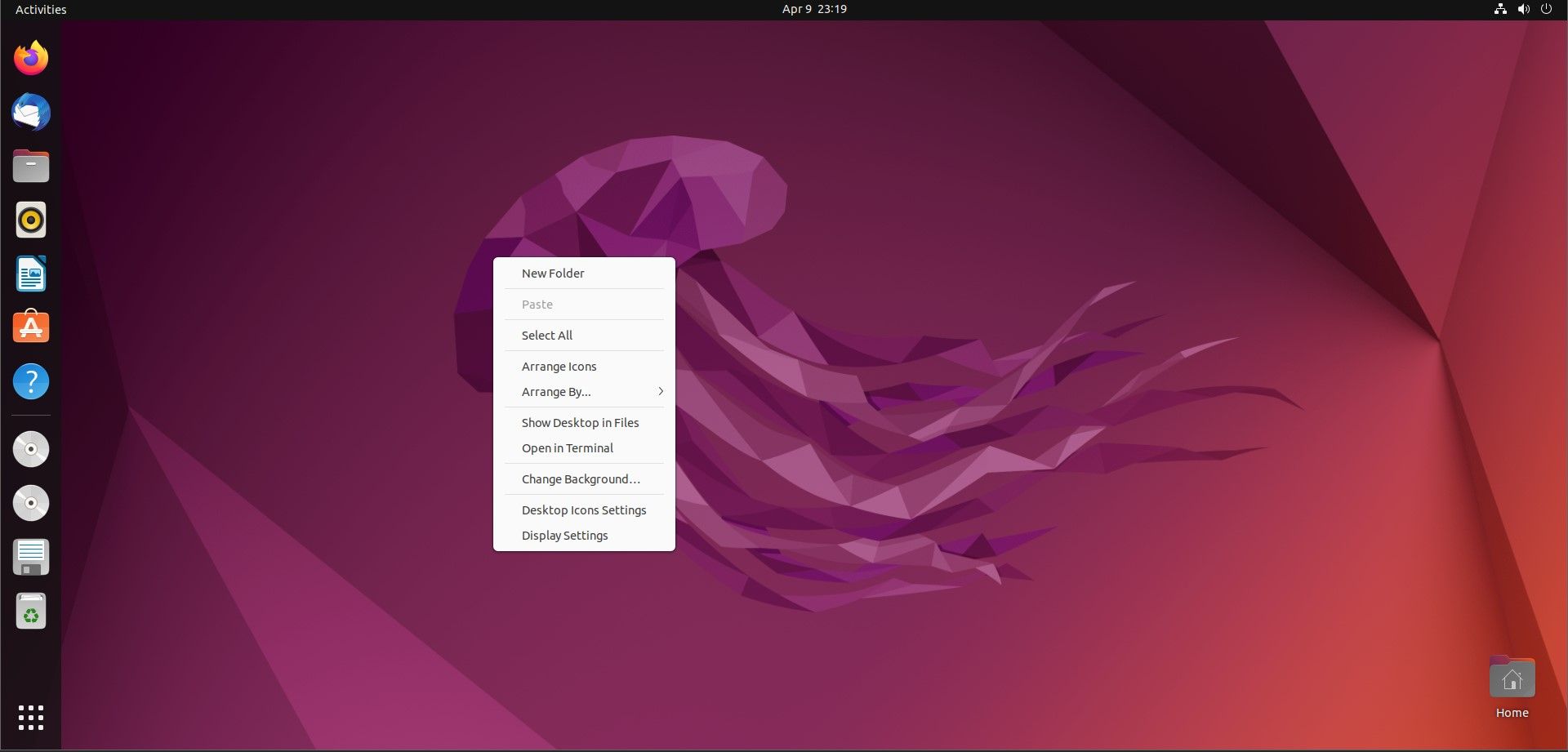 Interface de área de trabalho do Ubuntu com uma caixa de diálogo aberta