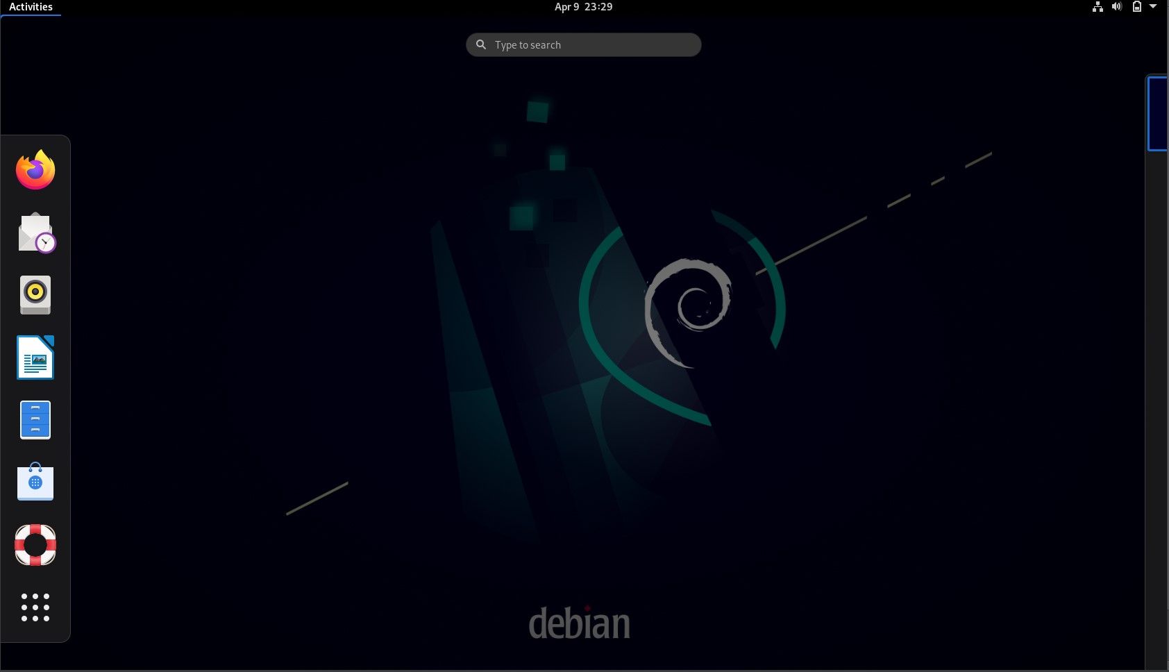 Interface de área de trabalho do Debian