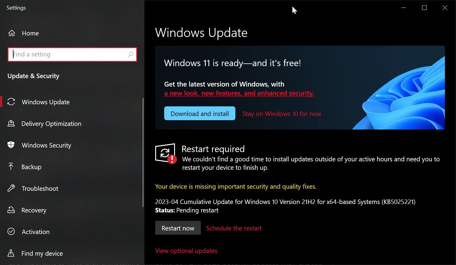 Problemas de atualização do Windows 10 KB5025221 de abril de 2023