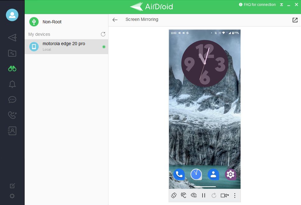 Aplicativo para PC Airdroid espelhando a tela do Android