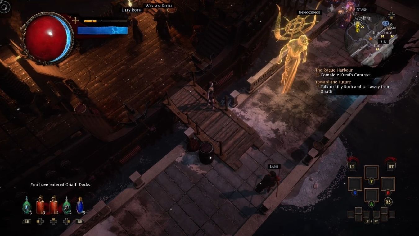 Uma captura de tela da jogabilidade do Path of Exile rodando em um Xbox Series X 