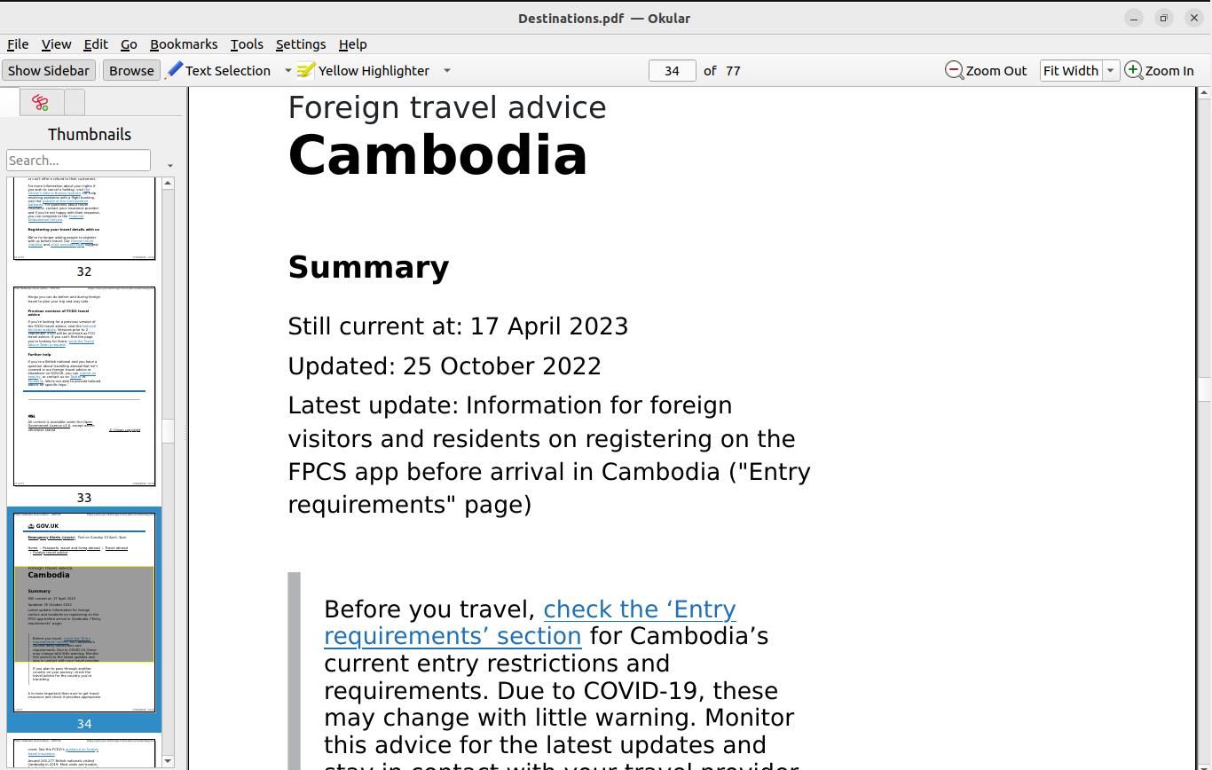 conselhos de viagem da fco no Camboja como parte de um PDF combinado