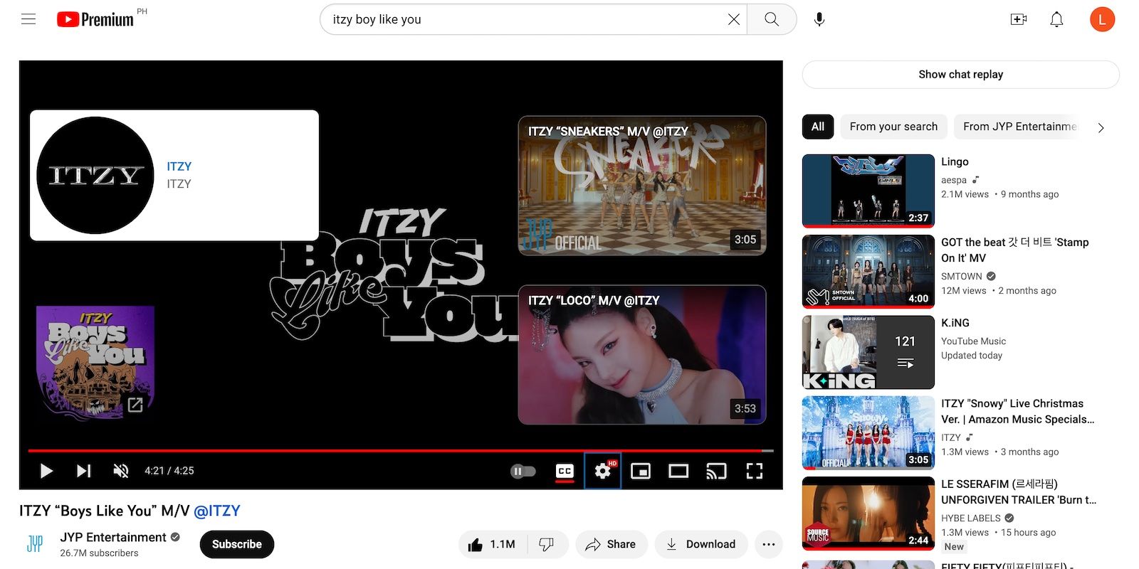 YouTube Music Video Itzy com cartões finais em quatro cantos
