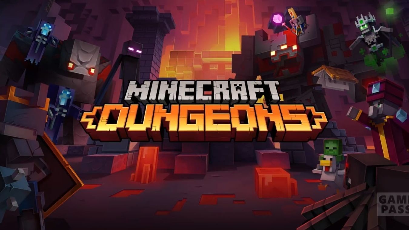 Uma captura de tela da tela de carregamento do Minecraft Dungeons em um Xbox Series X