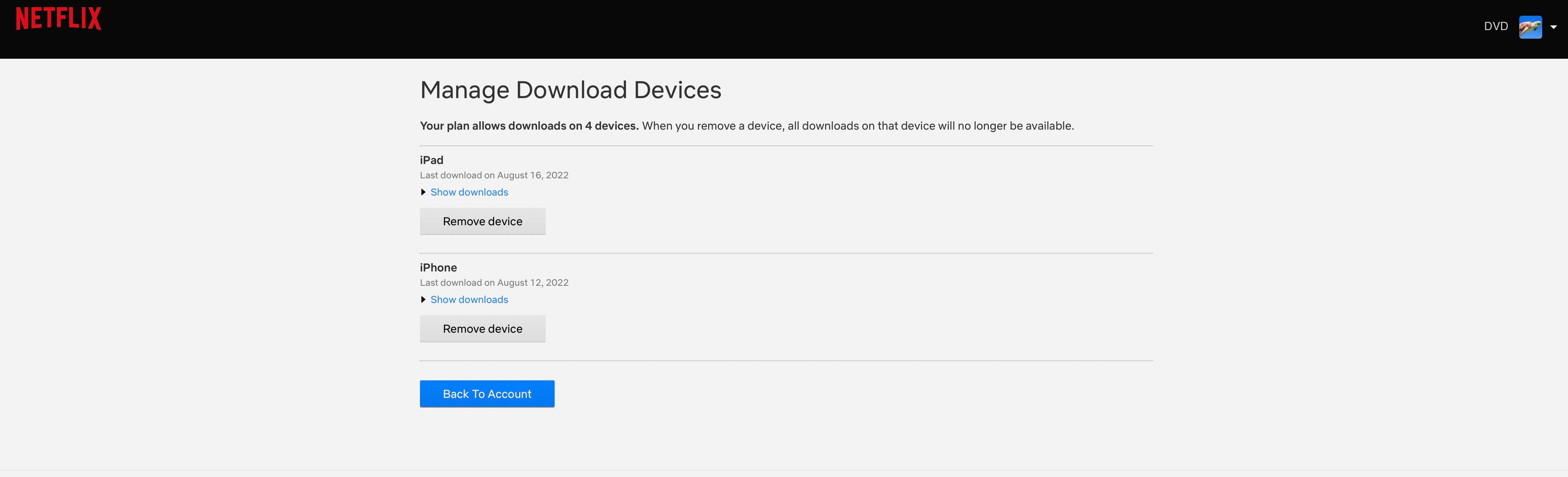 Netflix Gerencie a página da Web de dispositivos de download com o botão Remover dispositivo 