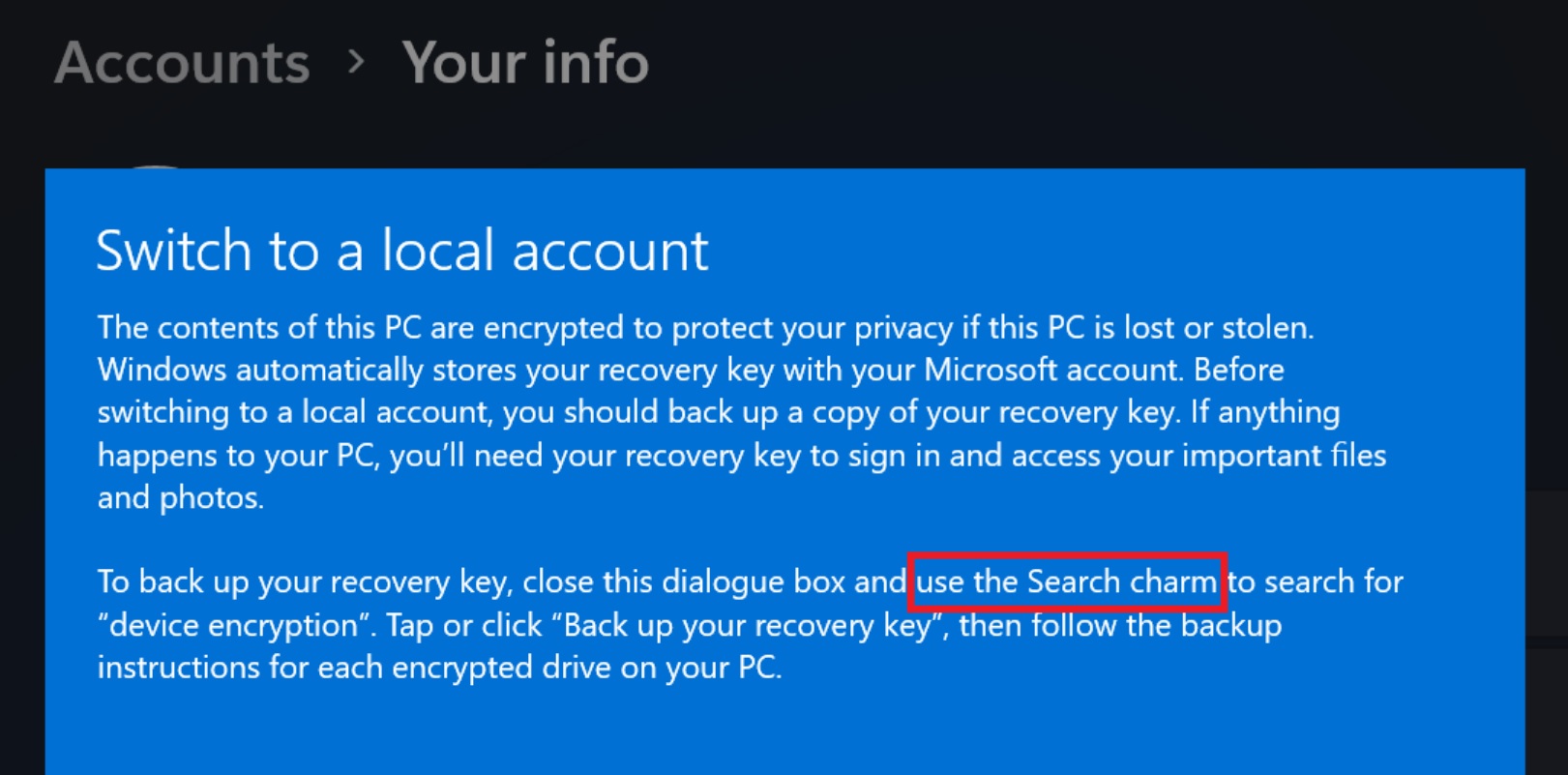 Windows 11 menciona a barra Charms
