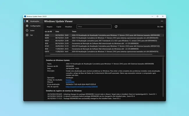 Veja as atualizações instaladas no Windows com o WUView 1 image
